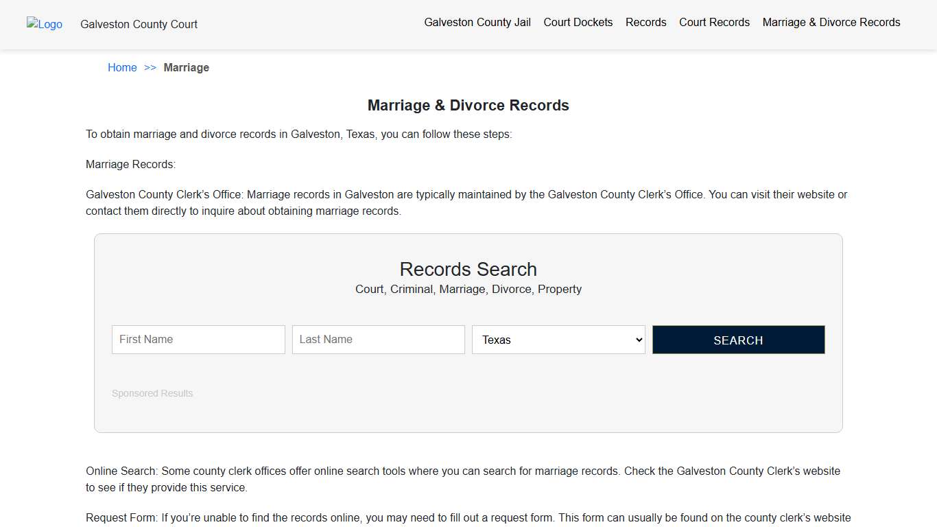Marriage & Divorce Records Galveston TX County Court