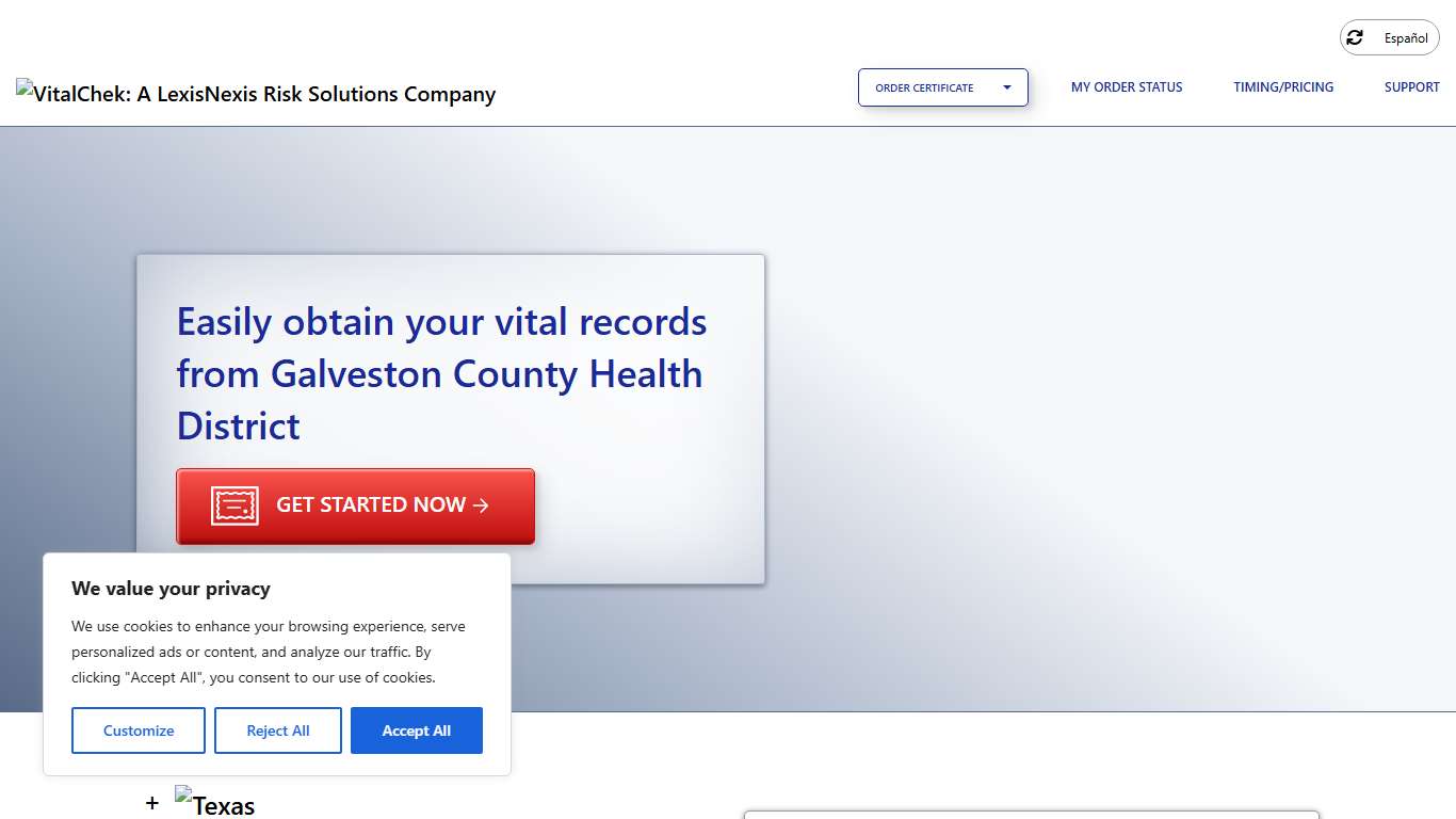 Galveston County Health District (TX) Order Certificates - VitalChek